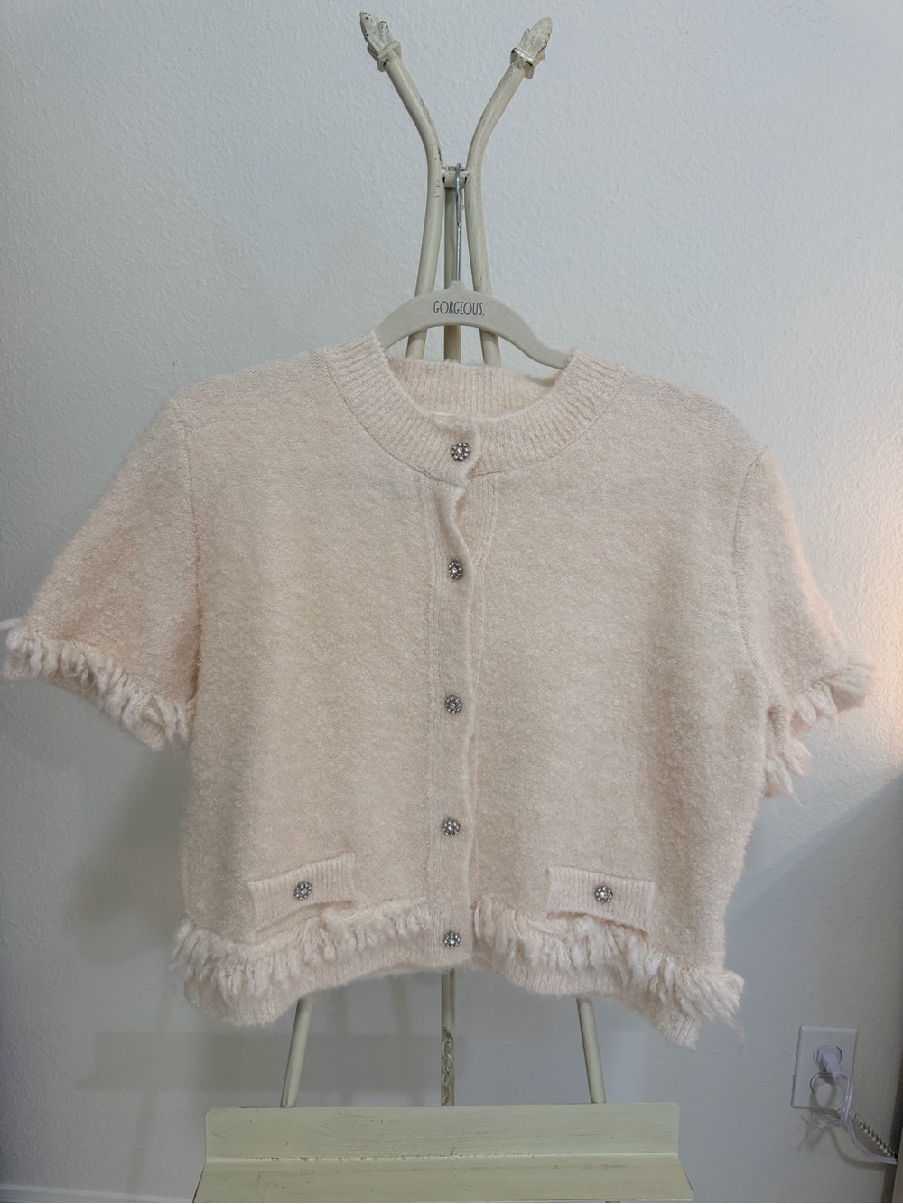 H&M Cream Bouclé Knit Cardigan with Tag Detail